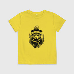 Футболка хлопковая детская Мишка в шапке с помпоном, цвет: желтый