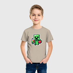 Футболка хлопковая детская Minecraft крипер с маком, цвет: миндальный — фото 2