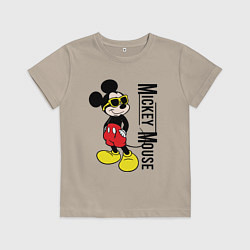 Футболка хлопковая детская Микки Маус и надпись, цвет: миндальный