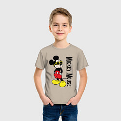 Футболка хлопковая детская Микки Маус и надпись, цвет: миндальный — фото 2