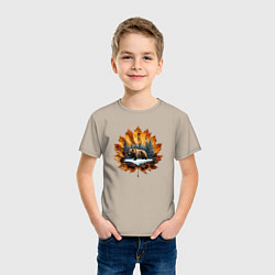 Футболка хлопковая детская Медведь на кленовом листе, цвет: миндальный — фото 2