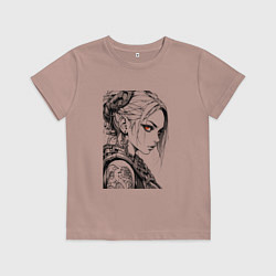 Футболка хлопковая детская Девушка с алыми глазами, цвет: пыльно-розовый