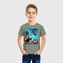 Футболка хлопковая детская Harry Potter and owl - ai art fantasy, цвет: авокадо — фото 2