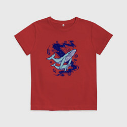 Футболка хлопковая детская Космические киты, цвет: красный