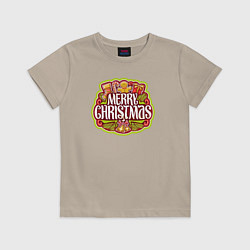 Футболка хлопковая детская Merry christmas, цвет: миндальный