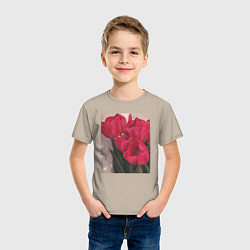 Футболка хлопковая детская Тюльпаны красные, цвет: миндальный — фото 2