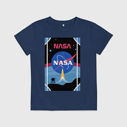 Футболка хлопковая детская NASA плакат, цвет: тёмно-синий