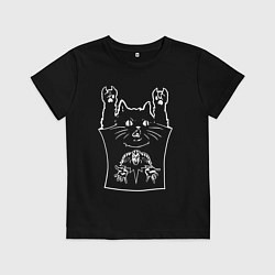 Футболка хлопковая детская КИШ - рок кот, цвет: черный