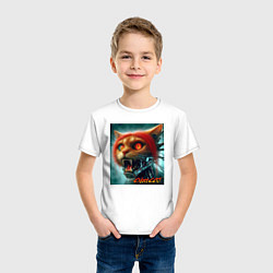 Футболка хлопковая детская Super cyber red cat - ai art fantasy, цвет: белый — фото 2