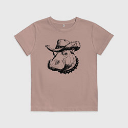 Футболка хлопковая детская Бегемот ковбой, цвет: пыльно-розовый