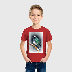 Футболка хлопковая детская Птичка на ветке, цвет: красный — фото 2