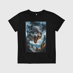 Футболка хлопковая детская Голова волка с оскаленной пастью, цвет: черный