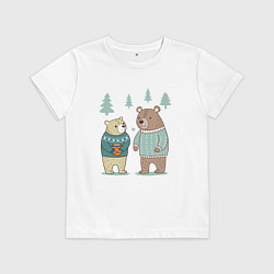 Футболка хлопковая детская Медведи-соседи, цвет: белый