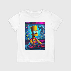 Футболка хлопковая детская Барт Симпсон увлёкся игрой, цвет: белый