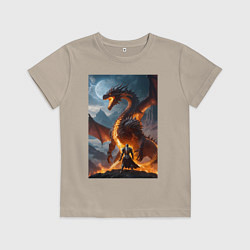 Футболка хлопковая детская Сражение рыцаря с драконом в стиле Demons Souls, цвет: миндальный