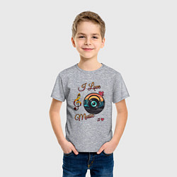 Футболка хлопковая детская Я люблю музыку, цвет: меланж — фото 2