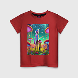 Футболка хлопковая детская Morty and Rick on a neon planet, цвет: красный
