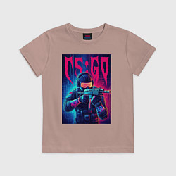Футболка хлопковая детская Counter Strike go - neon glow, цвет: пыльно-розовый