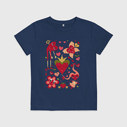 Футболка хлопковая детская Сердца коллаж, цвет: тёмно-синий