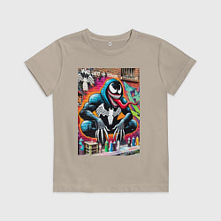 Футболка хлопковая детская Веном сидит на кортах - граффити, цвет: миндальный