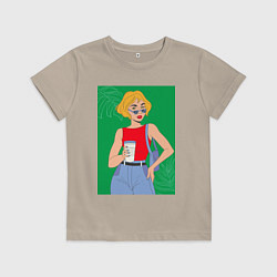 Футболка хлопковая детская Капучино вайб зеленый, цвет: миндальный