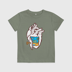Футболка хлопковая детская Лето в сердечке, цвет: авокадо
