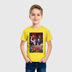 Футболка хлопковая детская Дандадан: Момо и Кэн, цвет: желтый — фото 2