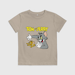 Футболка хлопковая детская Том и Джерри - кот и мышь, цвет: миндальный