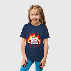 Футболка хлопковая детская Cat - this is fine, цвет: тёмно-синий — фото 2