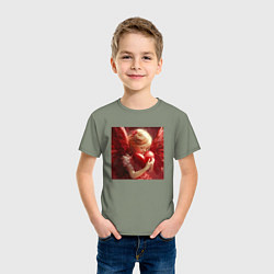 Футболка хлопковая детская Ангел любви с сердцем в руках, цвет: авокадо — фото 2