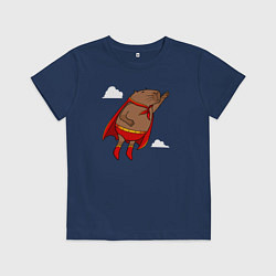 Футболка хлопковая детская Капибара супергерой, цвет: тёмно-синий
