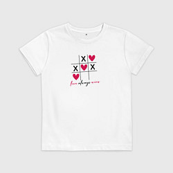 Футболка хлопковая детская Любовь всегда побеждает - крестики-нолики, но с се, цвет: белый