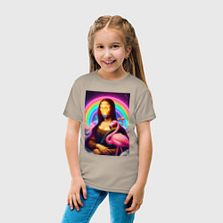 Футболка хлопковая детская Мона Лиза - лампочка и розовый фламинго, цвет: миндальный — фото 2