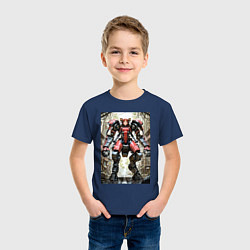 Футболка хлопковая детская Девушка управляет огромным мехом, цвет: тёмно-синий — фото 2