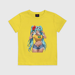 Футболка хлопковая детская Miku Hatsune с цветком, цвет: желтый