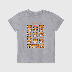 Футболка хлопковая детская Лисичка и сердечки, цвет: меланж