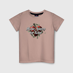 Футболка хлопковая детская Make money no love, цвет: пыльно-розовый