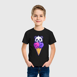 Футболка хлопковая детская Panda ice cream, цвет: черный — фото 2