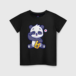 Футболка хлопковая детская Cute panda, цвет: черный