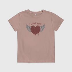 Футболка хлопковая детская Крылатое сердечко, цвет: пыльно-розовый