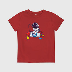 Футболка хлопковая детская Космический рыбак, цвет: красный