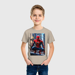 Футболка хлопковая детская Человек-паук на страже, цвет: миндальный — фото 2