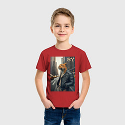 Футболка хлопковая детская Леопард-модник житель Нью-Йорка, цвет: красный — фото 2