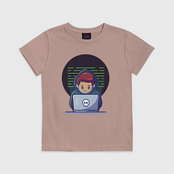 Футболка хлопковая детская Хакер с ноутбуком, цвет: пыльно-розовый