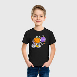 Футболка хлопковая детская Тыква на велике, цвет: черный — фото 2
