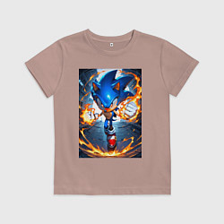 Футболка хлопковая детская Соник огненные кулаки, цвет: пыльно-розовый