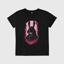 Футболка хлопковая детская Кролик самурай, цвет: черный