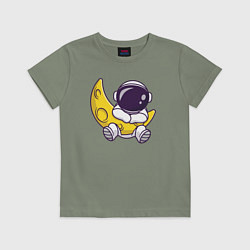 Футболка хлопковая детская Космонавт и месяц, цвет: авокадо