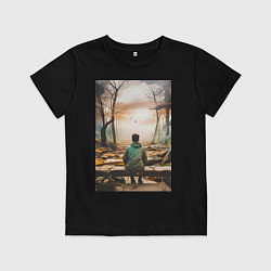Футболка хлопковая детская Мальчик на скамейке, цвет: черный
