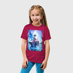 Футболка хлопковая детская Прекрасная фея посреди лесного пруда, цвет: маджента — фото 2